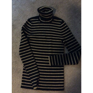 Women's Lauren Ralph Lauren Black Gold Stripe Turtleneck Sweater M
